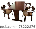 Dining Table and chairs isolated on white background. Luxury and modern dining table sets in different style and sizes. Stone table top, tempered glass, wooden table top and comfortable dining chairs. 73222876