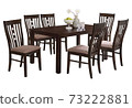 Dining Table and chairs isolated on white background. Luxury and modern dining table sets in different style and sizes. Stone table top, tempered glass, wooden table top and comfortable dining chairs. 73222881