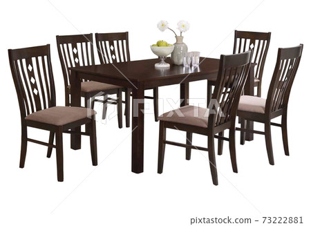 Dining Table and chairs isolated on white background. Luxury and modern dining table sets in different style and sizes. Stone table top, tempered glass, wooden table top and comfortable dining chairs. Dining Table and chairs isolated on white background. Luxury and modern dining table sets in different style and sizes. Stone table top, tempered glass, wooden table top and comfortable dining chairs. 73222881