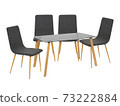 Dining Table and chairs isolated on white background. Luxury and modern dining table sets in different style and sizes. Stone table top, tempered glass, wooden table top and comfortable dining chairs. 73222884