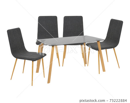 Dining Table and chairs isolated on white background. Luxury and modern dining table sets in different style and sizes. Stone table top, tempered glass, wooden table top and comfortable dining chairs. 73222884