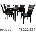 Dining Table and chairs isolated on white background. Luxury and modern dining table sets in different style and sizes. Stone table top, tempered glass, wooden table top and comfortable dining chairs. 73222885
