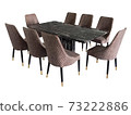 Dining Table and chairs isolated on white background. Luxury and modern dining table sets in different style and sizes. Stone table top, tempered glass, wooden table top and comfortable dining chairs. 73222886