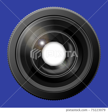 Realistic camera lens with the shutter open. Realistic camera lens with the shutter open. 73223079