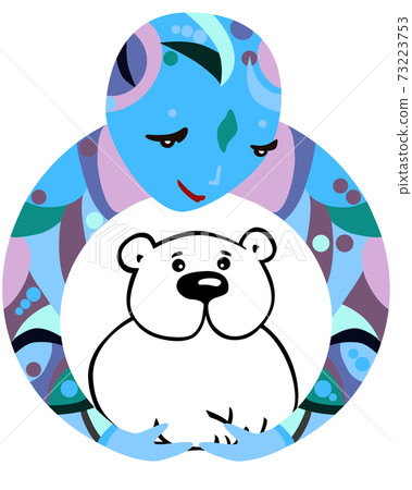 White bear protector illustration. Vector emblem of human representing humanity who protect the endangered species. Ecological mind symbol 73223753