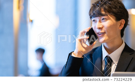 Businessman Male Office Lounge Smartphone Laptop 73224229