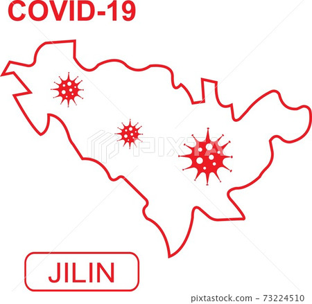 Map of Jilin labeled COVID-19. White outline map on a red background. 73224510