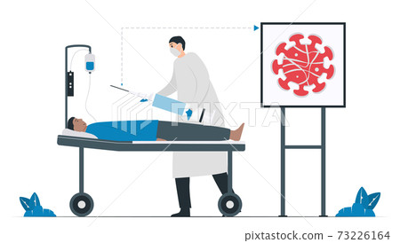 Doctor is giving a COVID-19 vaccination for patient. Fast method for treatment. Medical illustration elements isolated on white background. 73226164