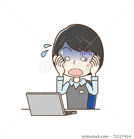A woman who looks at a PC and notices a mistake and is impatient 73227414