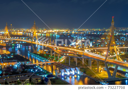 The Bhumibol Bridge with blurred light. The Bhumibol Bridge with blurred light. 73227708
