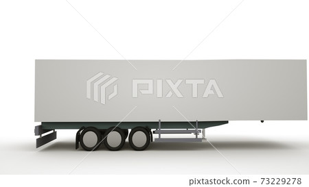 3d illustration, car trailer isolated on white background. Monochrome graphic design element, logistics, delivery van. 73229278