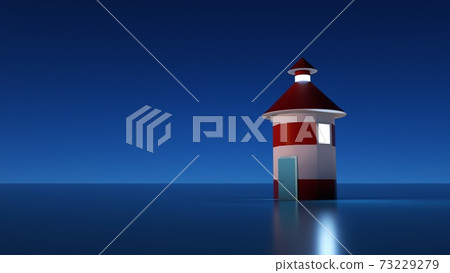 3d illustration, lighthouse layout on a dark background. Lighthouse included, navigation element on the water. 73229279