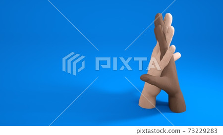 3d illustration of a handshake of black and light-skinned hands, a sign of equality and friendship of peoples. Graphic element isolated on blue background, symbol of teamwork. 73229283