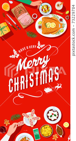 Christmas festive dinner, people having dinner together. 73229784