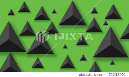 Abstract Background with Black Triangles. Realistic and 3D. Vector illustration on green background. Abstract Background with Black Triangles. Realistic and 3D. Vector illustration on green background. 73232901