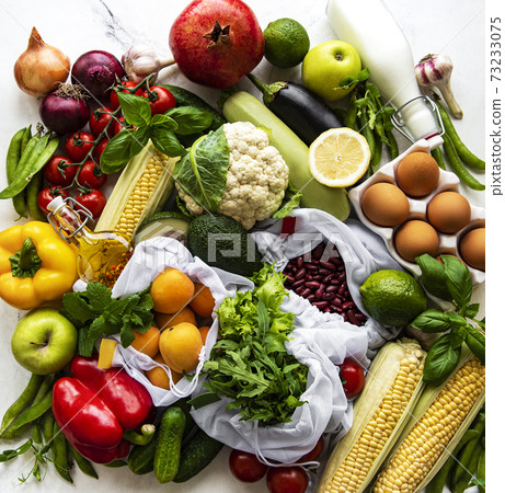 A variety of organic fruits and vegetables A variety of organic fruits and vegetables 73233075