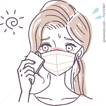 女人戴著口罩擦汗的插圖素材 73233467