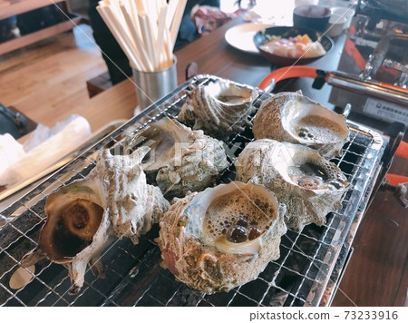 Beach grilled turban shell in summer 73233916