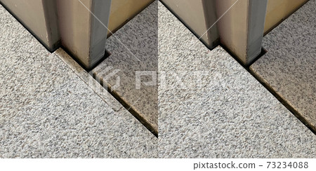 Before and after, repair floor corner in natural marble, with colored epoxy glues 73234088