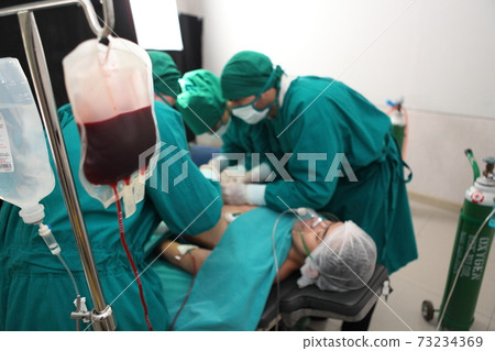 Team of professional surgeons performing operation in hospital operation theater Team of professional surgeons performing operation in hospital operation theater 73234369