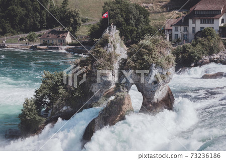 View from castle Laufen on Rhine Falls is the largest waterfall in Schaffhaus 73236186