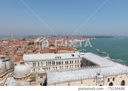 Panoramic view of Venice city with historic buildings and coast Panoramic view of Venice city with historic buildings and coast 73236486