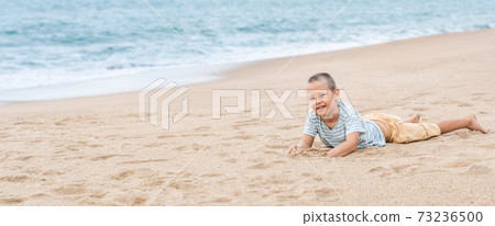 Outdoor portrait of a little boy. Panorama Outdoor portrait of a little boy. Panorama 73236500