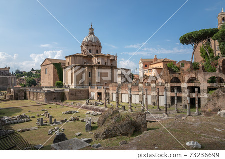 Panoramic view of temple of Venus Genetrix is a ruined temple, forum of Caesa 73236699