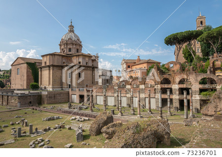 Panoramic view of forum of Caesar also known as forum Iulium Panoramic view of forum of Caesar also known as forum Iulium 73236701