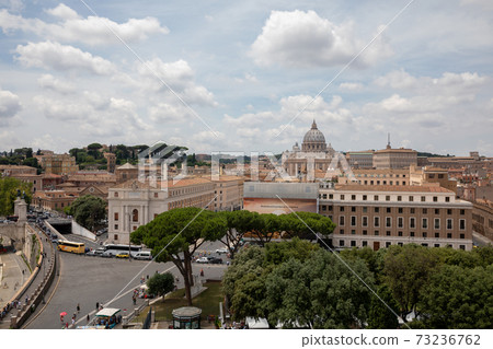 Panoramic view on the Papal Basilica of St. Peter in Vatican and city of Rome Panoramic view on the Papal Basilica of St. Peter in Vatican and city of Rome 73236762