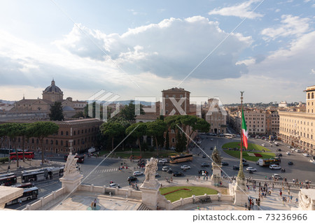 Panoramic view of Piazza Venezia and city from Vittorio Emanuele II (Vittoria 73236966