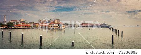 Penang coastline at sunrise time. Panorama 73236982