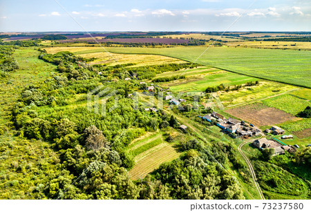 Aerial landscape of Russian Chernozemye. Lukyanchikovo village, Kursk region Aerial landscape of Russian Chernozemye. Lukyanchikovo village, Kursk region 73237580