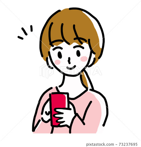 她手裡拿著一個智能手機的年輕女子的插圖 她手裡拿著一個智能手機的年輕女子的插圖 73237695