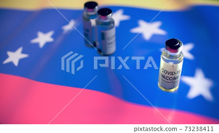 Vials with COVID-19 vaccine and flag of Venezuela 73238411