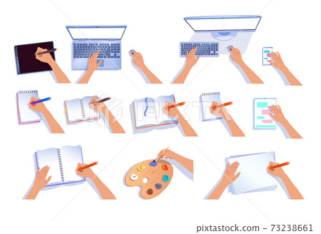 Hands with computers and notebooks 73238661
