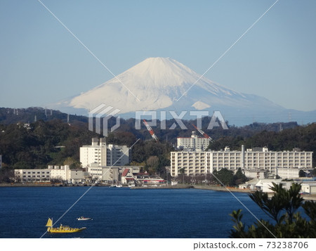 從神奈川縣橫須賀市丸島看冬的富士山 73238706
