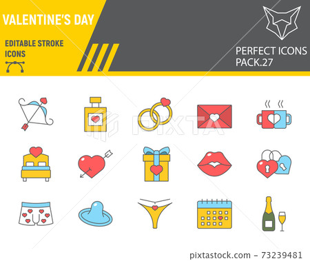 Valentines day color line icon set, wedding... - Stock Illustration ...