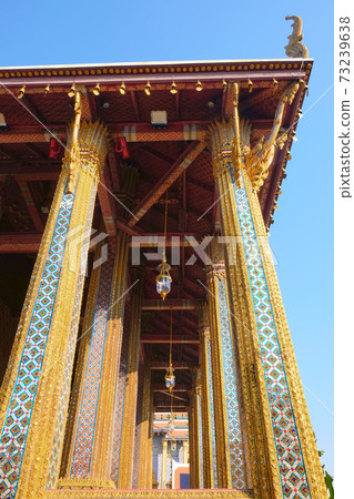 The magnificent colonnade props up the vaults of the Temple of the Emerald Buddha. The magnificent colonnade props up the vaults of the Temple of the Emerald Buddha. 73239638