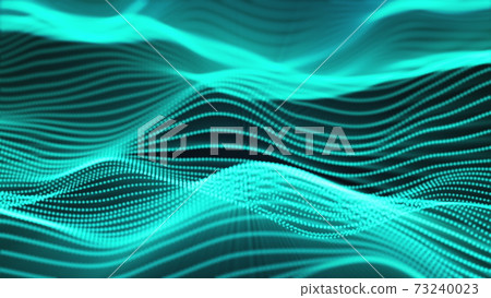Computer generated a big data wave of particles. Color striped effect. 3D rendering of a futuristic neon glowing surface Computer generated a big data wave of particles. Color striped effect. 3D rendering of a futuristic neon glowing surface 73240023
