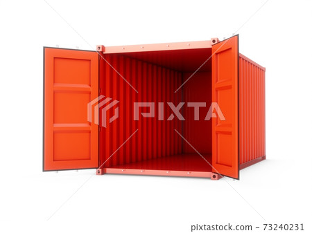 3D Rendering Open Empty red cargo container on white background 73240231