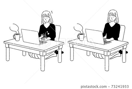 Illustration material of a person doing remote work on a personal computer Illustration material of a person doing remote work on a personal computer 73241933