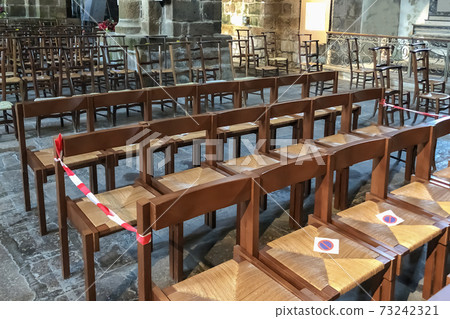 A church with empty seats during coronavirus pandemic Covid-19. 73242321