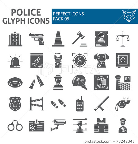 Police glyph icon set, security symbols collection, vector sketches, logo illustrations, safety signs solid pictograms package isolated on white background. Police glyph icon set, security symbols collection, vector sketches, logo illustrations, safety signs solid pictograms package isolated on white background. 73242345