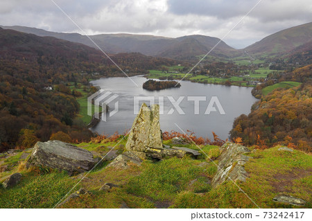View from Loughrigg Fell over Grasmere with fells behind, Lake District View from Loughrigg Fell over Grasmere with fells behind, Lake District 73242417