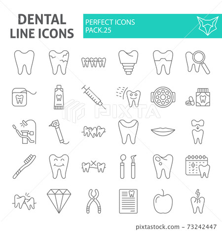 Dental thin line icon set, dentistry symbols collection, vector sketches, logo illustrations, tooth signs linear pictograms package isolated on white background. Dental thin line icon set, dentistry symbols collection, vector sketches, logo illustrations, tooth signs linear pictograms package isolated on white background. 73242447