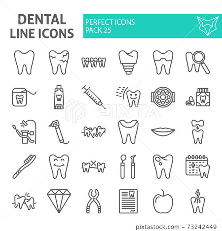 Dental line icon set, dentistry symbols collection, vector sketches, logo illustrations, tooth signs linear pictograms package isolated on white background. Dental line icon set, dentistry symbols collection, vector sketches, logo illustrations, tooth signs linear pictograms package isolated on white background. 73242449