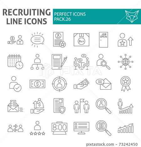 Recruiting thin line icon set, employment symbols collection, vector sketches, logo illustrations, job signs linear pictograms package isolated on white background. Recruiting thin line icon set, employment symbols collection, vector sketches, logo illustrations, job signs linear pictograms package isolated on white background. 73242450