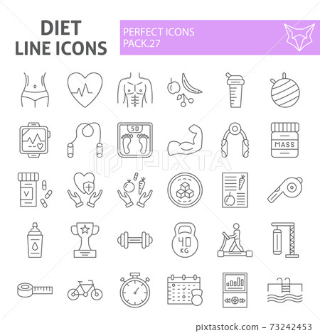 Diet thin line icon set, sport symbols collection, vector sketches, logo illustrations, gym signs linear pictograms package isolated on white background. Diet thin line icon set, sport symbols collection, vector sketches, logo illustrations, gym signs linear pictograms package isolated on white background. 73242453