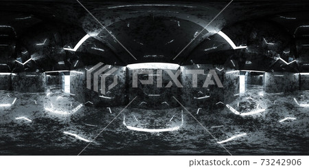 360 degree panorama of abstract futuristic building dark interior 3d render illustration 73242906